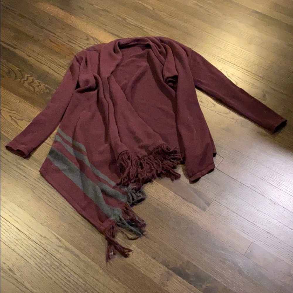CAbi Burgundy Gray Asymmetrical Sweater #3002 S
